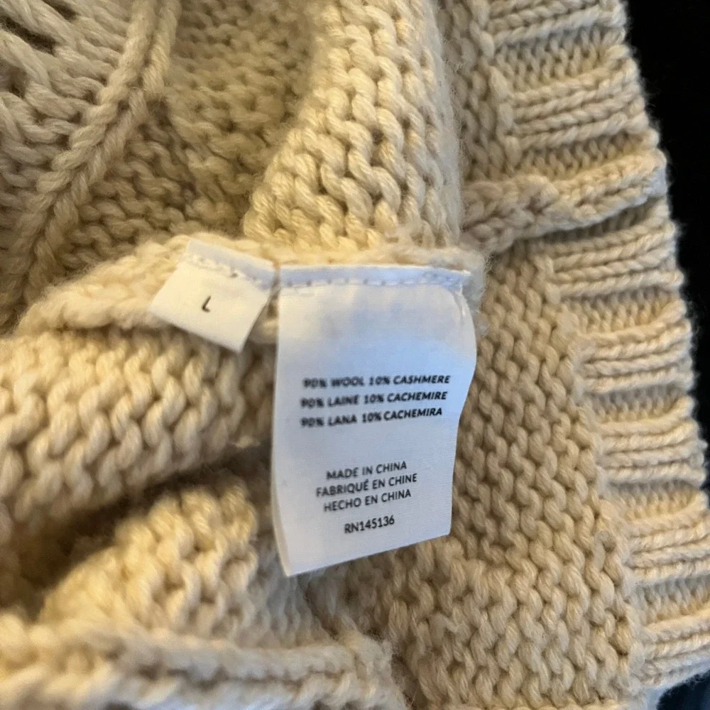 NAADAM Mens Wool Cashmere Cable Knit Fisherman Turtleneck Sweater Oatmeal Large